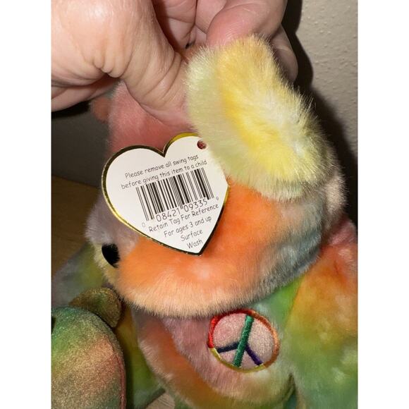 ty Peace Beanie Babies 1999 Buddies 1996 Tie Dye Rainbow Bear Set MWMT - Picture 8 of 16